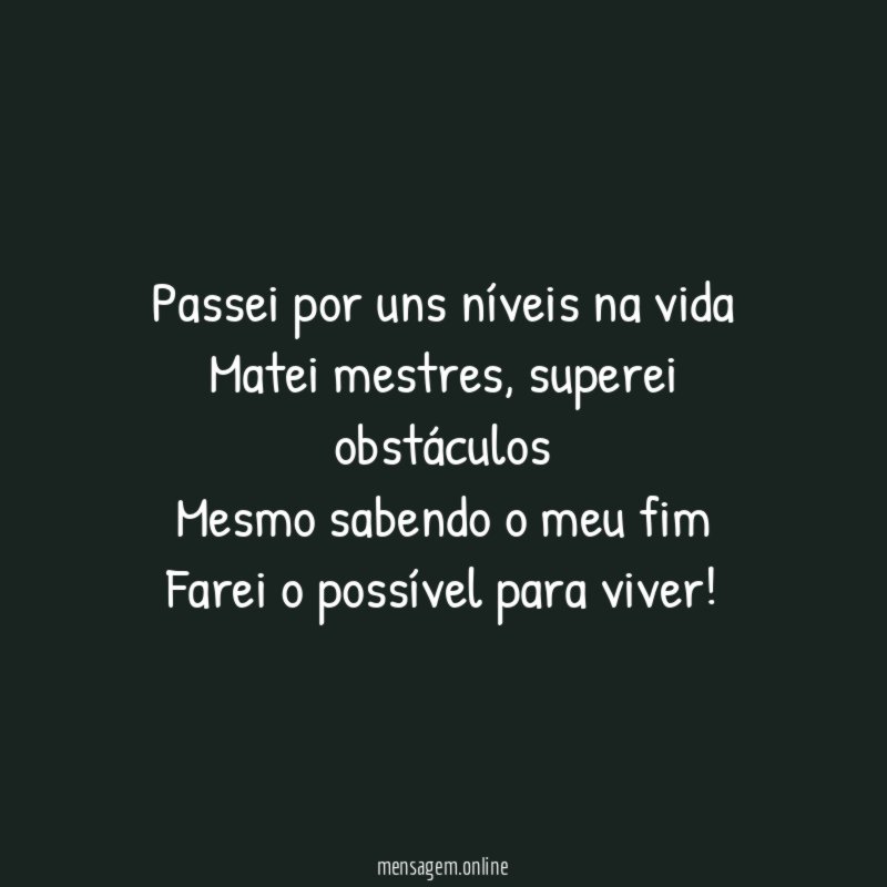 Passei por uns níveis na vida Matei mestres