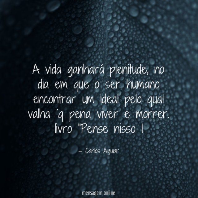 A vida ganhará plenitude, no dia em que o ser humano encontrar um ideal pelo qual valha ´q pena viver e morrer.