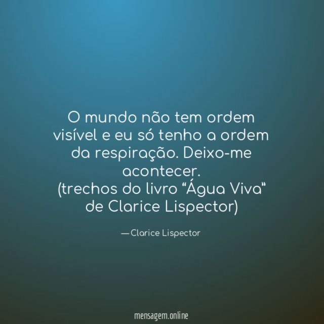 O mundo não tem ordem visível e eu só tenho a ordem da respiração. Deixo-me acontecer.