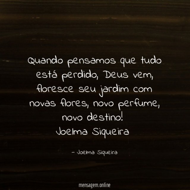 Quando pensamos que tudo está perdido, Deus vem, floresce seu jardim com novas flores, novo perfume, novo destino!