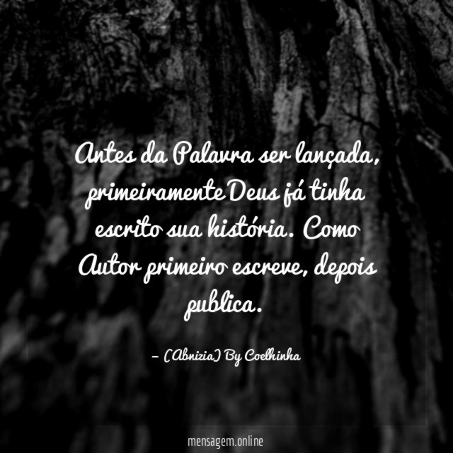 ❝Antes da Palavra ser lançada, primeiramente Deus já tinha escrito sua história. Como Autor primeiro escreve, depois publica.❞