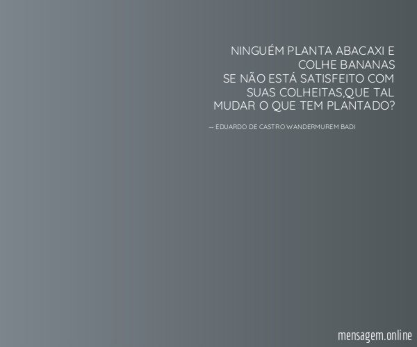 NINGUÉM PLANTA ABACAXI E COLHE BANANAS SE NÃO ESTÁ