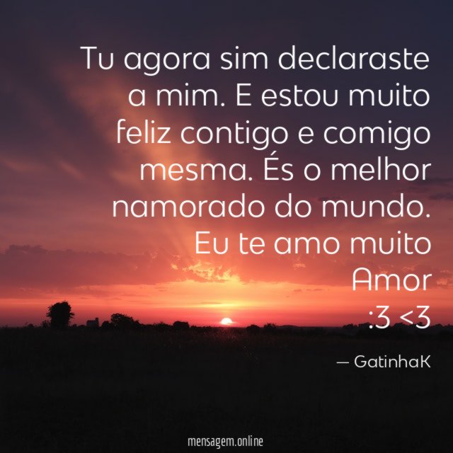 Tu agora sim declaraste a mim. E estou muito feliz contigo e comigo mesma. És o melhor namorado do mundo.