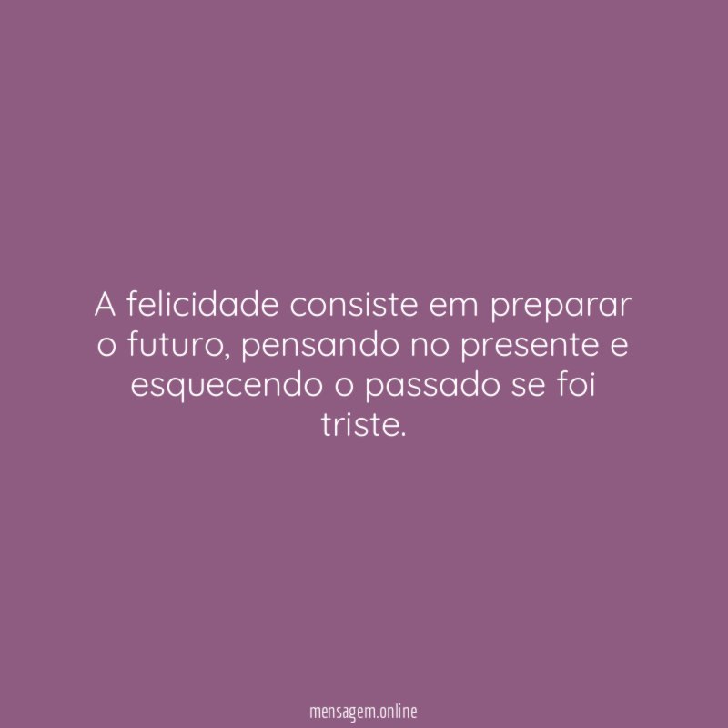 A felicidade consiste em preparar o futuro
