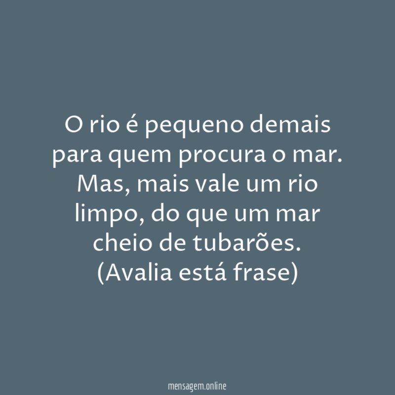 O rio é pequeno demais para quem procura o mar