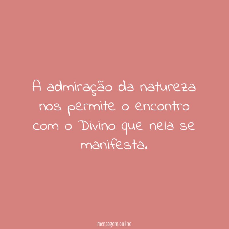 A admiração da natureza nos permite o encontro
