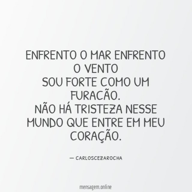 "ENFRENTO O MAR ENFRENTO O VENTO
SOU FORTE COMO UM FURACÃO.