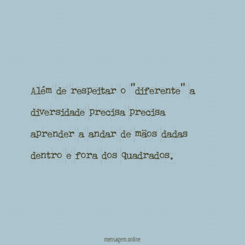 Além de respeitar o "diferente" a diversidade precisa