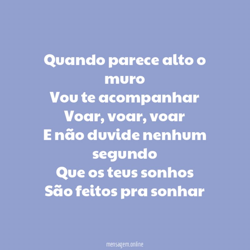 Quando parece alto o muro Vou te acompanhar Voar
