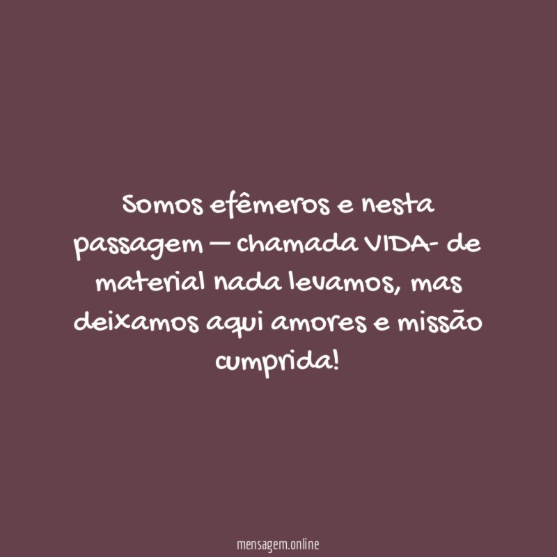 Somos efêmeros e nesta passagem – chamada VIDA- de material nada levamos