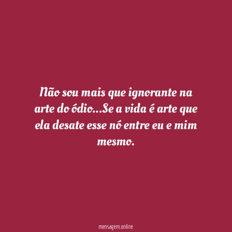 Não sou mais que ignorante na arte do ódio