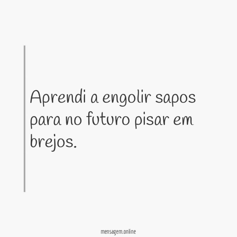 Aprendi a engolir sapos para no futuro pisar em brejos