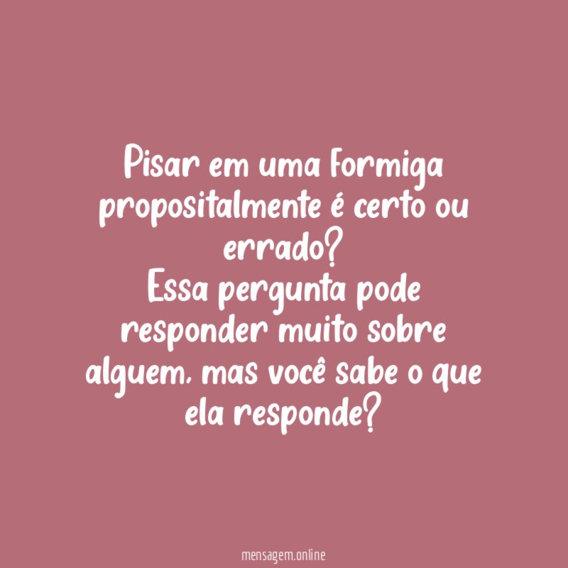Pisar em uma formiga propositalmente é certo ou errado