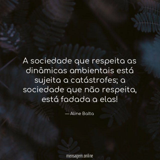 A sociedade que respeita as dinâmicas ambientais está