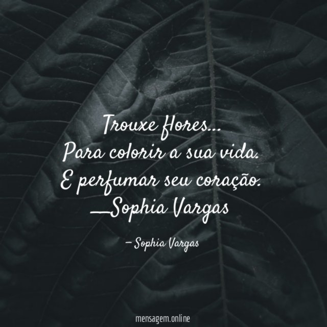 Trouxe flores…
Para colorir a sua vida.
E perfumar seu coração.
__Sophia Vargas ♥