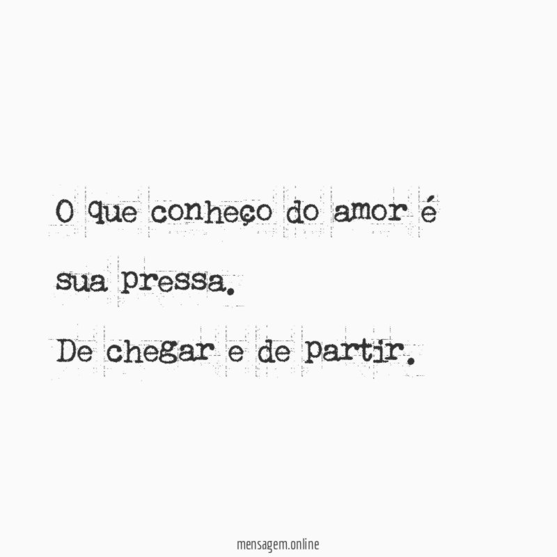 O que conheço do amor é sua pressa