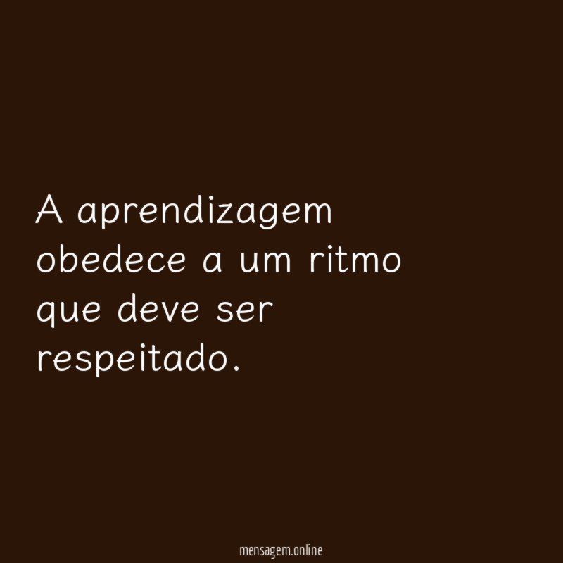 A aprendizagem obedece a um ritmo que deve ser respeitado