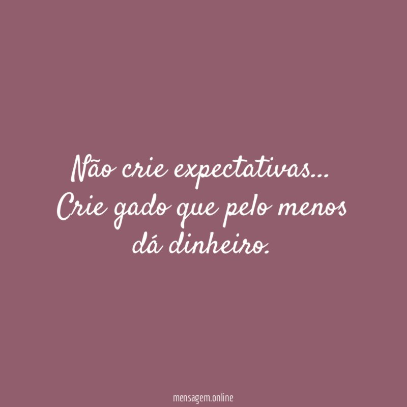 Não crie expectativas