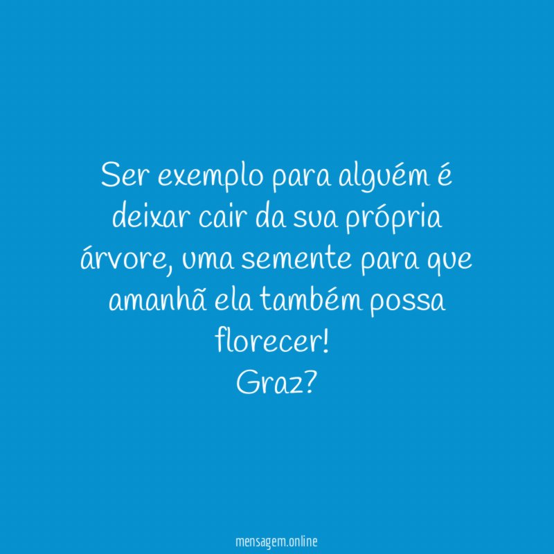 Ser exemplo para alguém é deixar cair da sua própria árvore , uma semente para que amanhã ela também possa florecer!
