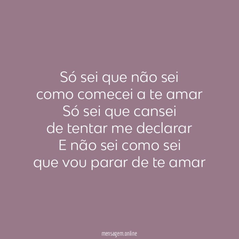Só sei que não sei como comecei a te