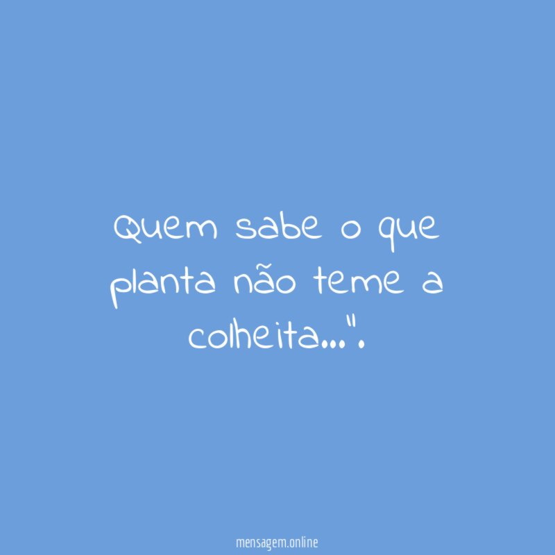 Quem sabe o que planta não teme a colheita