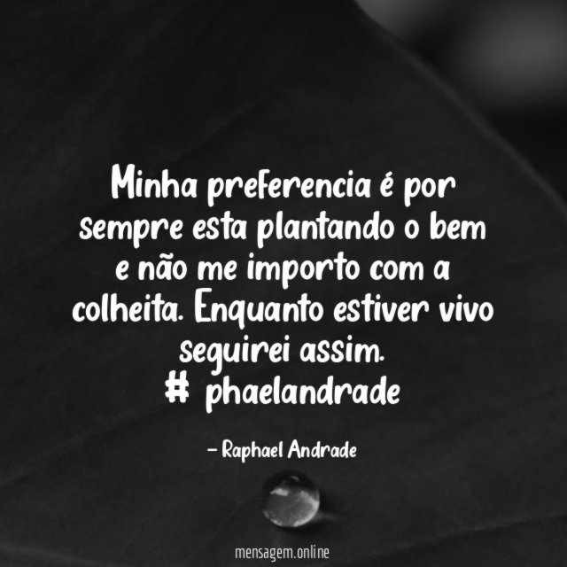 Minha preferencia é por sempre esta plantando o bem e não me importo com a colheita. Enquanto estiver vivo seguirei assim.