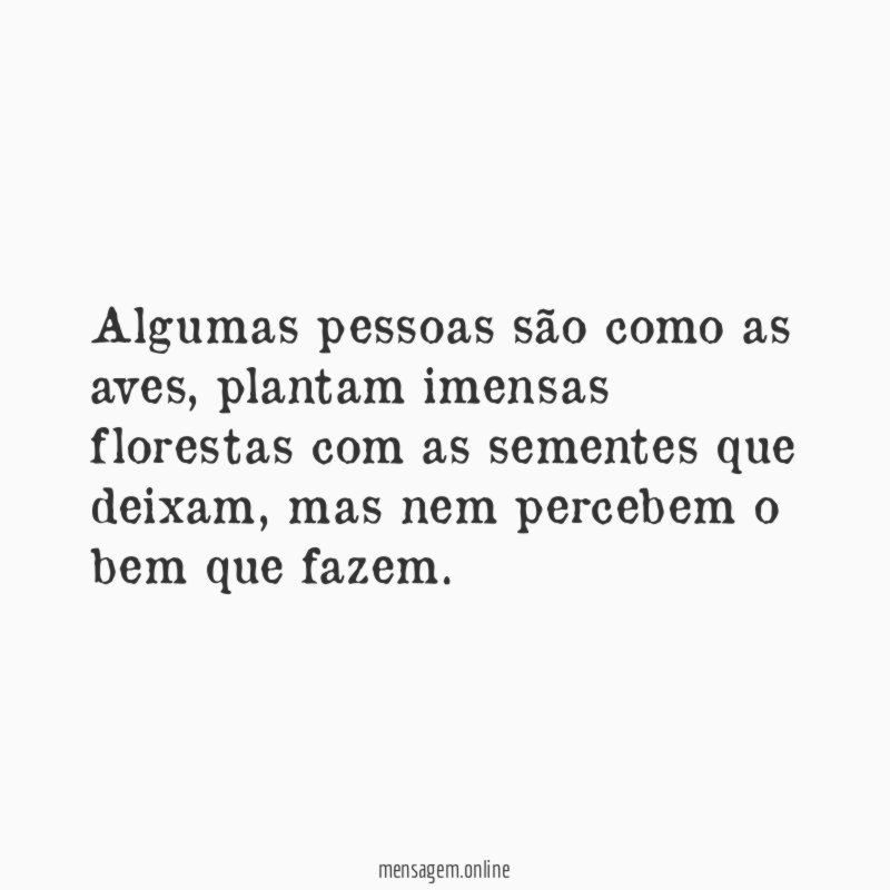 Algumas pessoas são como as aves, plantam imensas florestas com as sementes que deixam, mas nem percebem o bem que fazem.