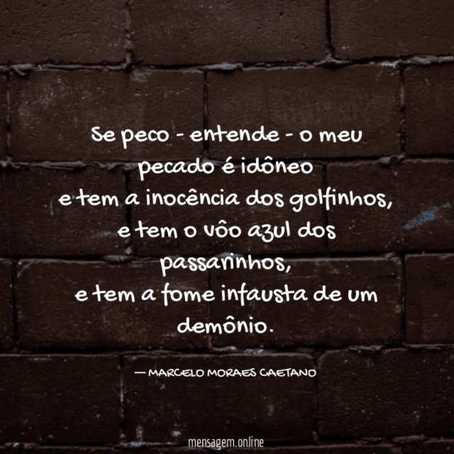 Se peco - entende - o meu pecado