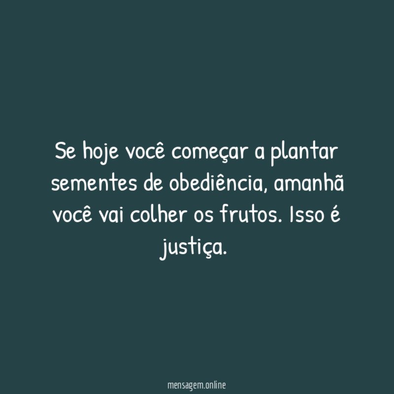 Se hoje você começar a plantar sementes de obediência