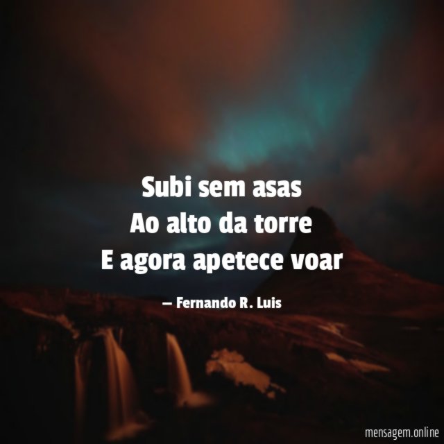Subi sem asas Ao alto da torre E agora apetece voar