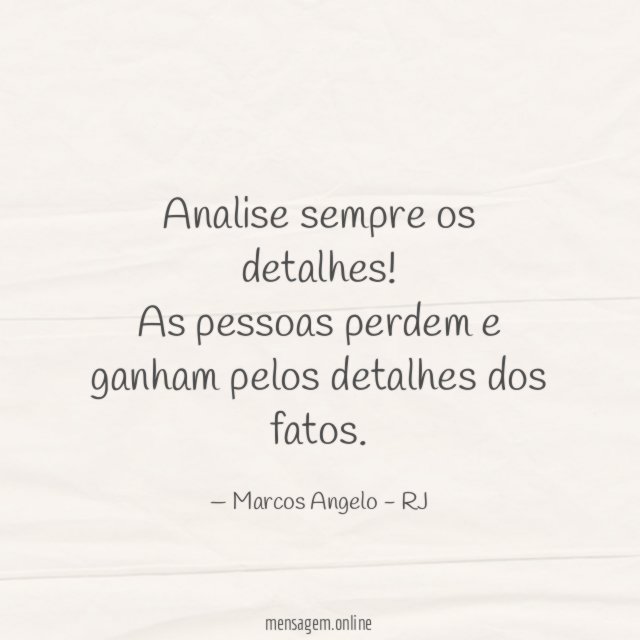 Analise sempre os detalhes