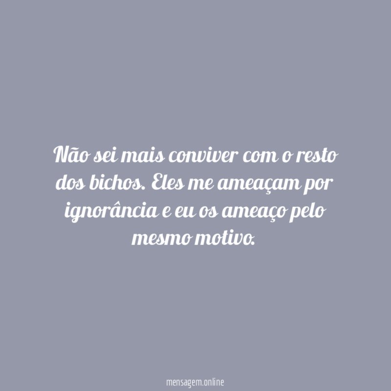 Não sei mais conviver com o resto dos bichos