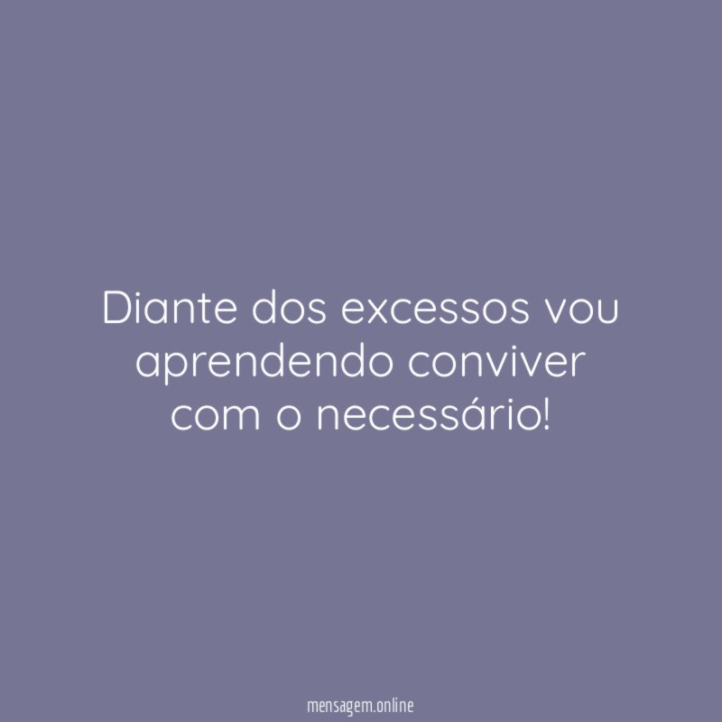 Diante dos excessos vou aprendendo conviver com o necessário
