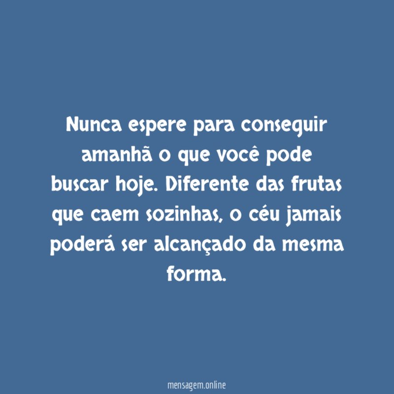Nunca espere para conseguir amanhã o que você pode buscar hoje