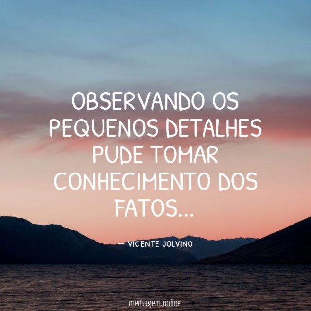 Observando os pequenos detalhes pude tomar conhecimento dos fatos