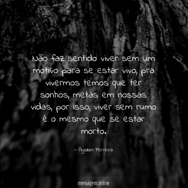 Não faz sentido viver sem um motivo para se estar vivo