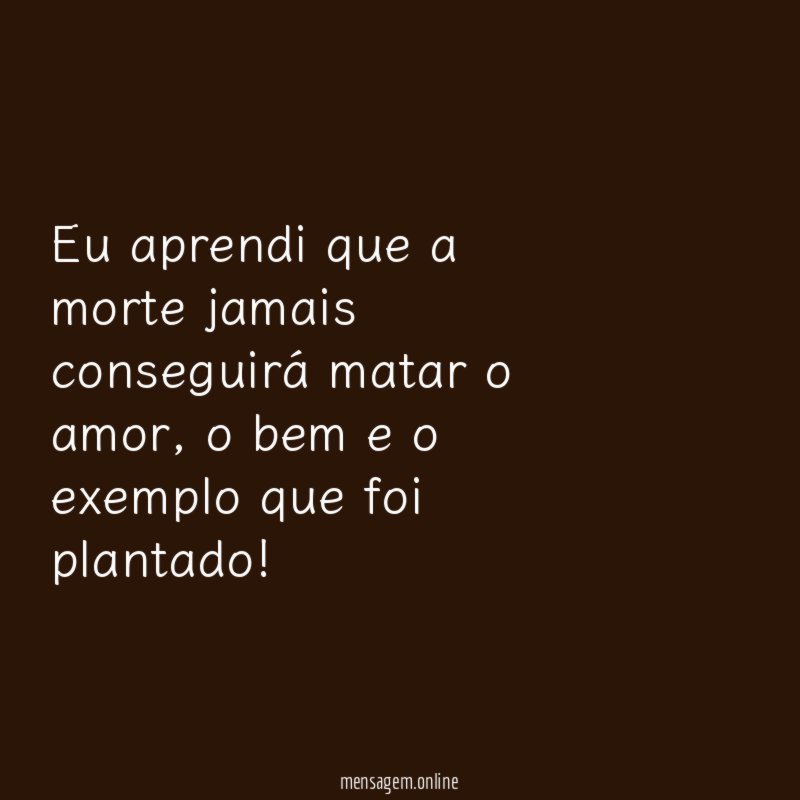 Eu aprendi que a morte jamais conseguirá matar o amor