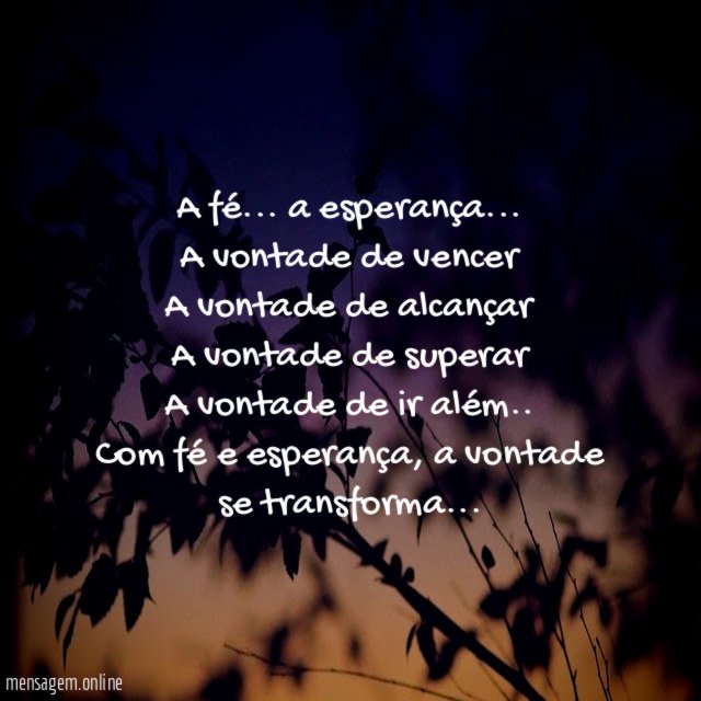 A fé… a esperança…
A vontade de vencer
A vontade de alcançar
A vontade de superar
A vontade de ir além..