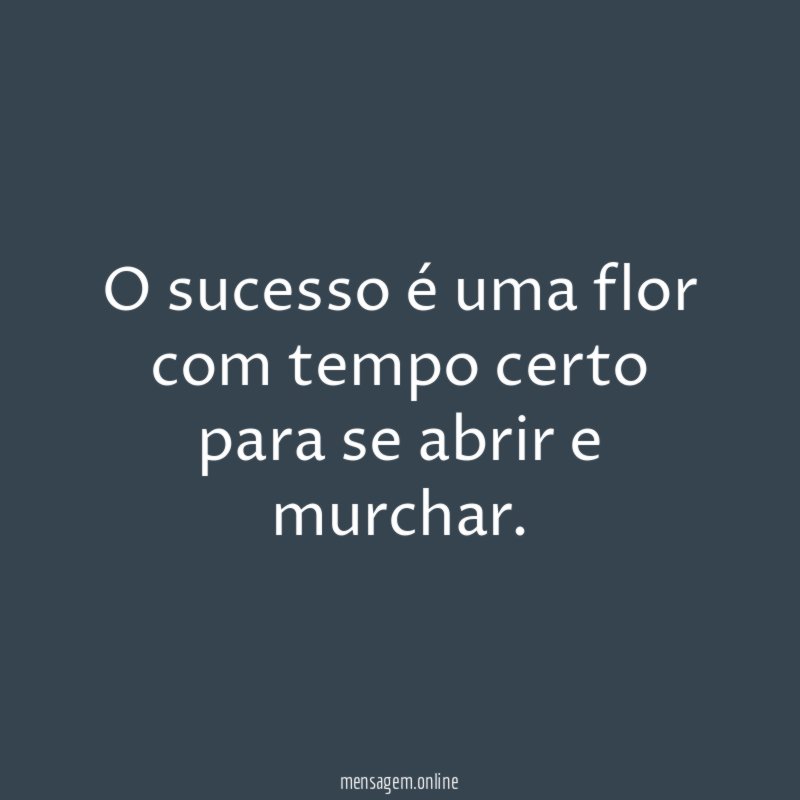 O sucesso é uma flor com tempo certo para se abrir e murchar