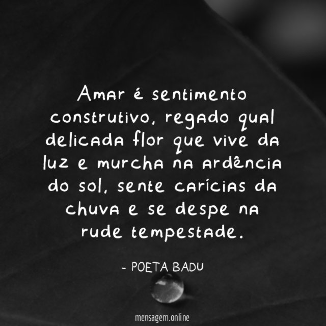 Amar é sentimento construtivo