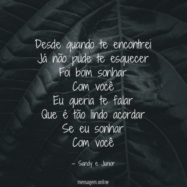 Desde quando te encontrei
Já não pude te esquecer
Foi bom sonhar
Com você