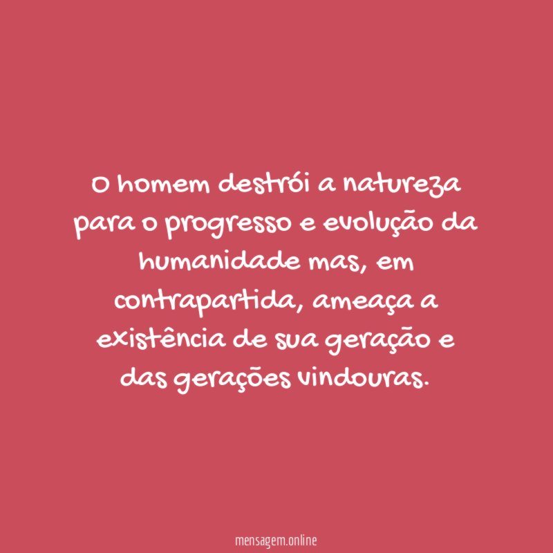 O homem destrói a natureza para o progresso