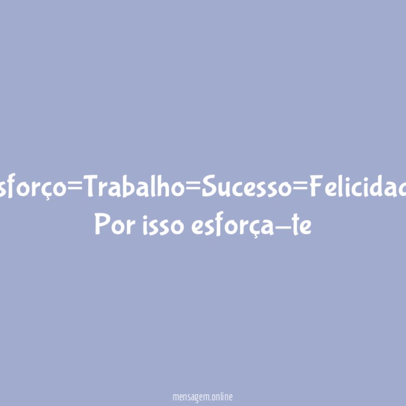 Esforço=Trabalho=Sucesso=Felicidade