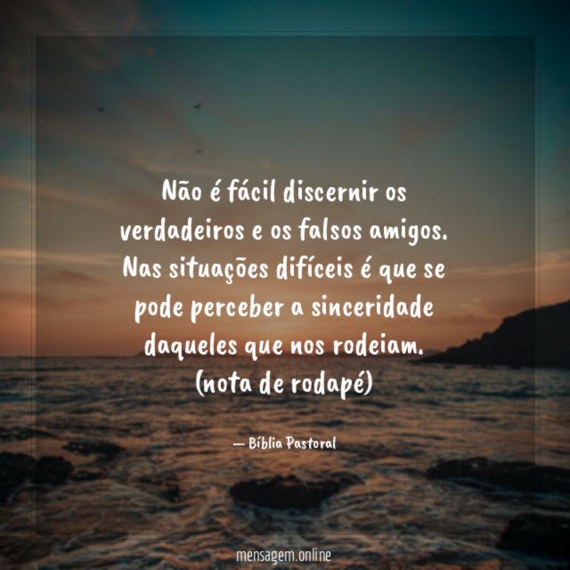 Não é fácil discernir os verdadeiros e os falsos amigos. Nas situações difíceis é que se pode perceber a sinceridade daqueles que nos rodeiam.