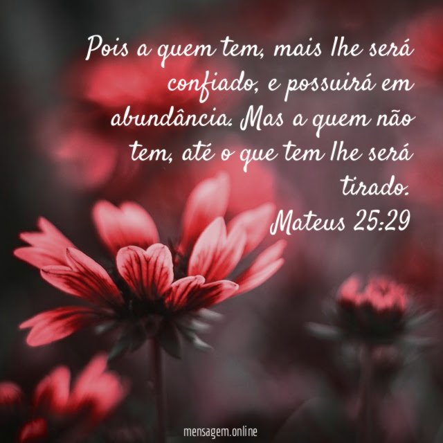 Pois a quem tem, mais lhe será confiado, e possuirá em abundância. Mas a quem não tem, até o que tem lhe será tirado.