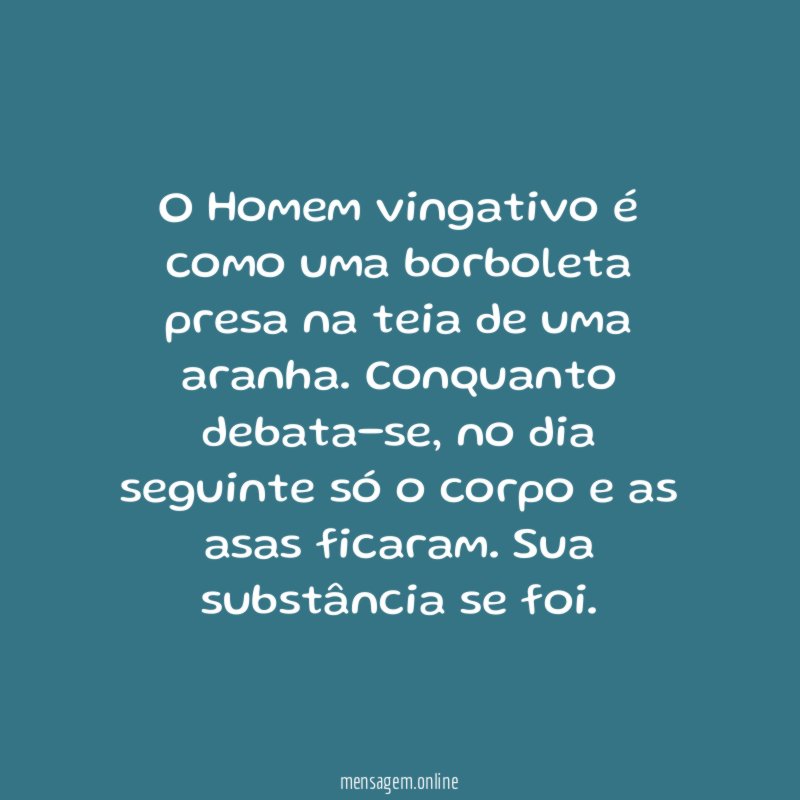 O Homem vingativo é como uma borboleta presa na teia de uma aranha