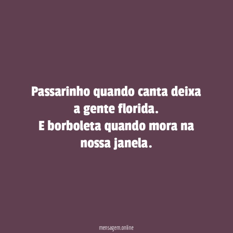 Passarinho quando canta deixa a gente florida