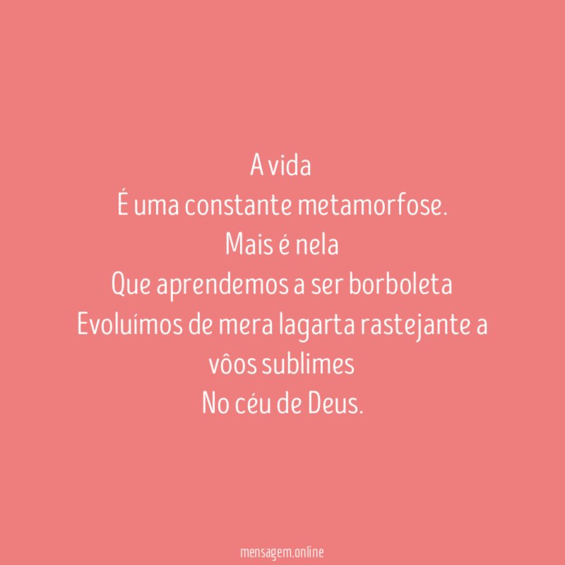 A vida
É uma constante metamorfose.