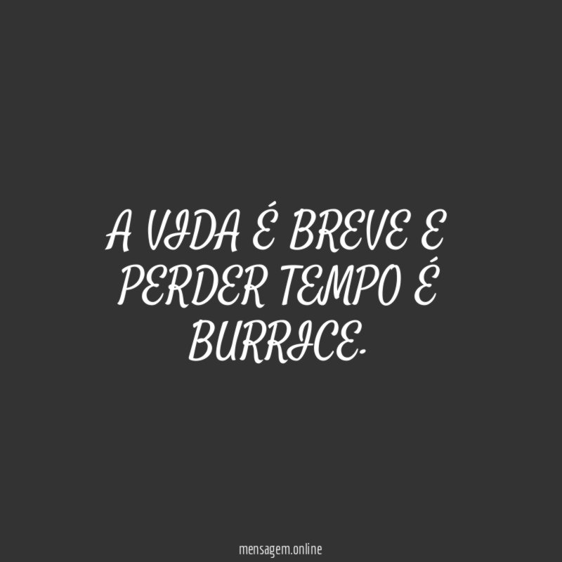 A VIDA É BREVE E PERDER TEMPO É BURRICE