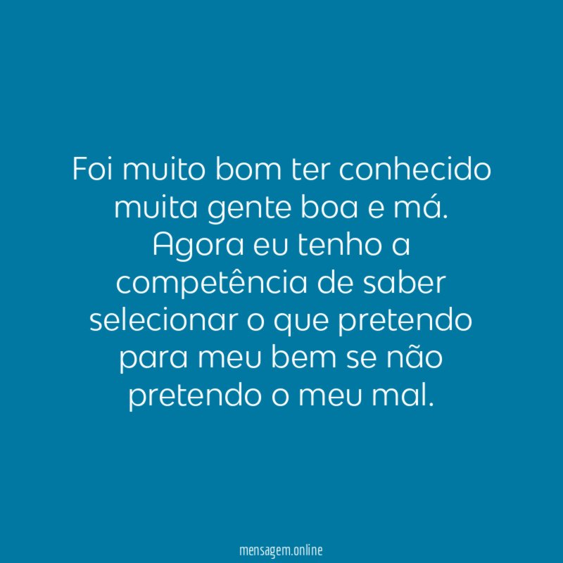 Foi muito bom ter conhecido muita gente boa e má